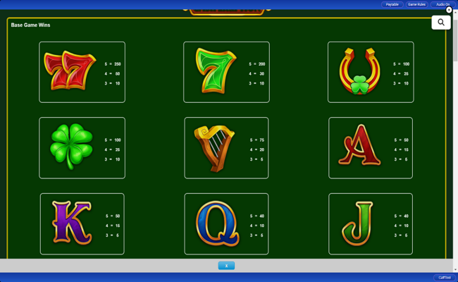 cash eruption coins and clovers paytable 1
