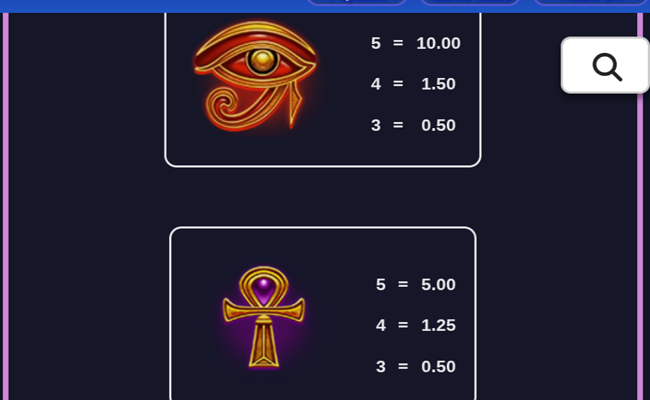 cash eruption megajackpots amulets of osiris paytable 2