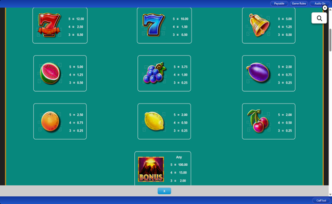 cash eruption megajackpots paytable