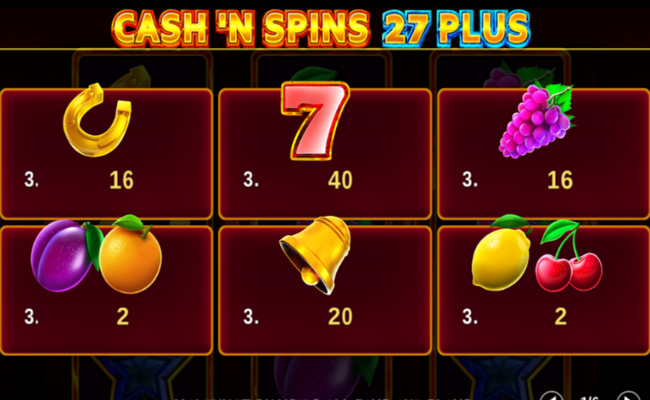 cash n spins 27 plus paytable