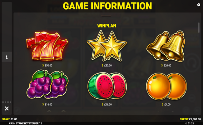 cash strike hotstepper 2 paytable 1