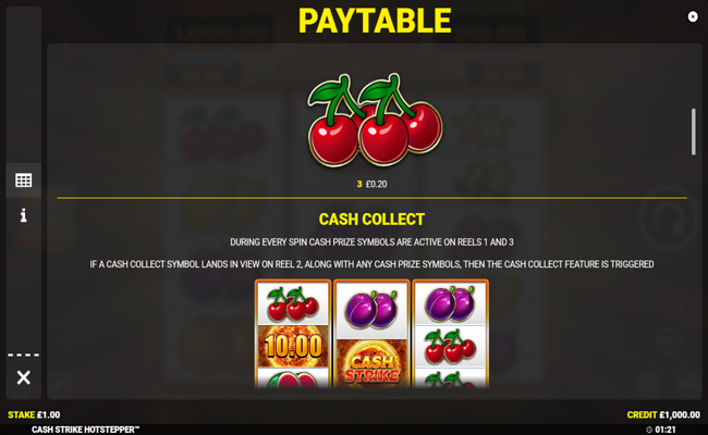 cash strike hotstepper paytable 2