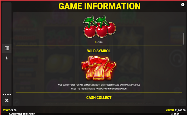 cash strike triple fire paytable 2