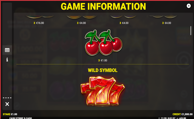 cash strike x cash paytable 2