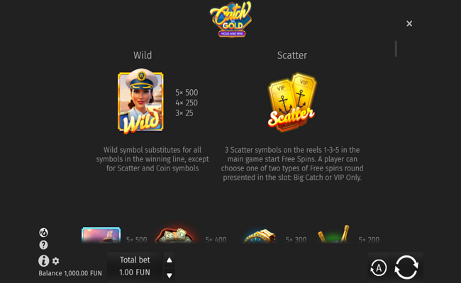 catch the gold hold and win paytable 1