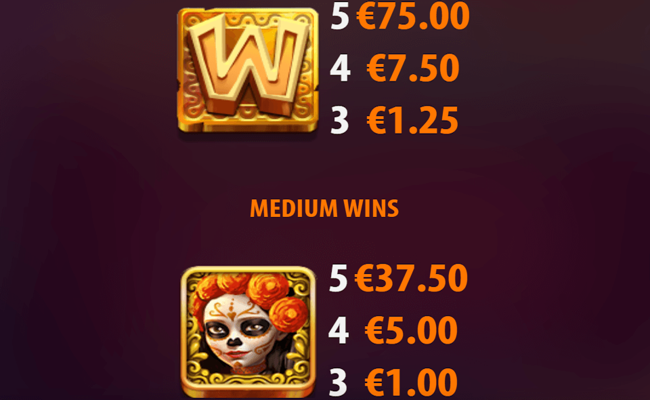 catrinas coins paytable 1