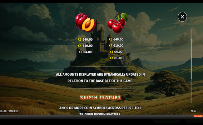 celtic princess paytable 2