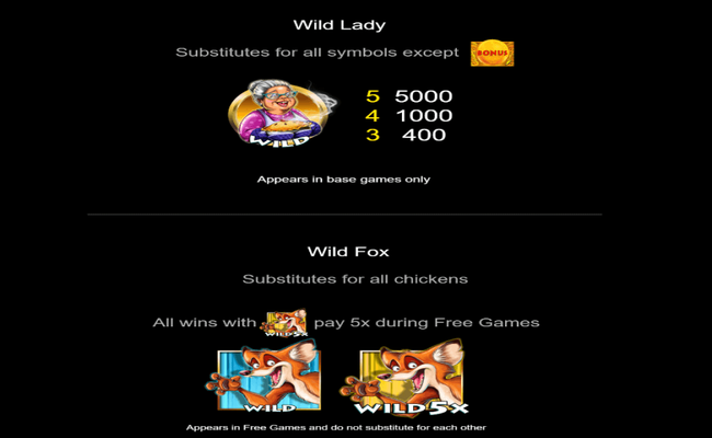 chicken fox 5x skillstar paytable