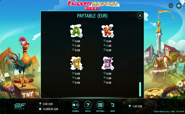 chicken madness dice paytable 2