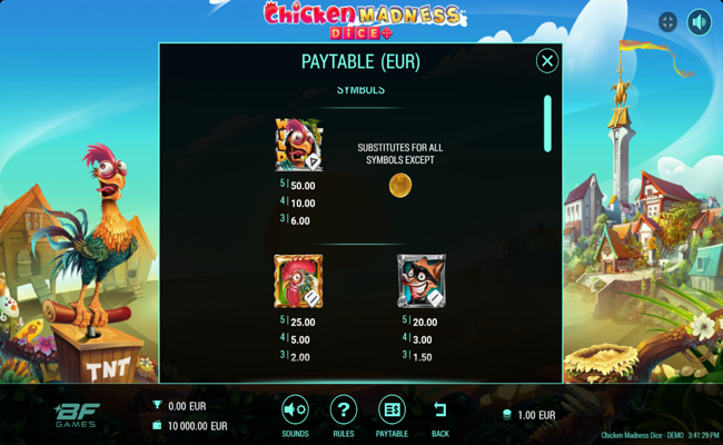 chicken madness dice paytable 3