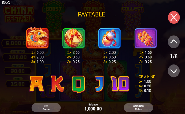 china festival paytable