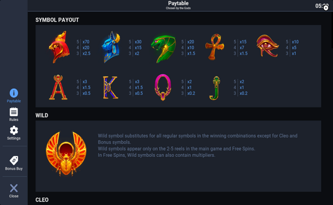chosen by the gods paytable