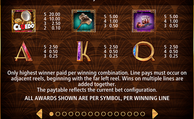 cluedo cash mystery paytable