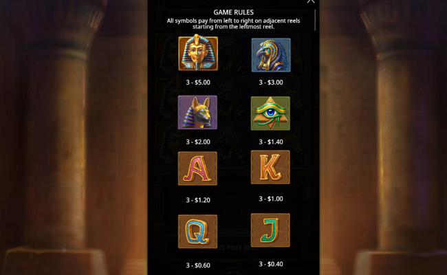 code of cairo paytable 1