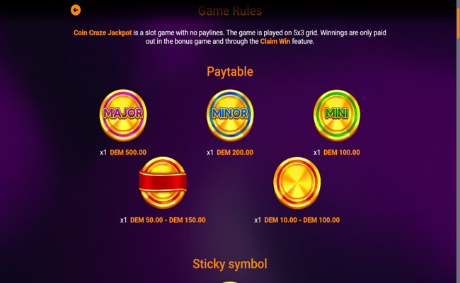 coin craze jackpot paytable 1