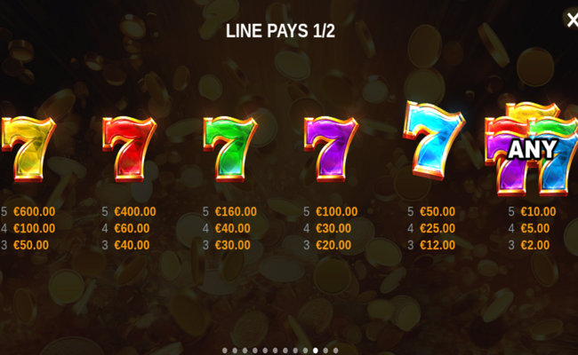 coin fall hold and win paytable 1