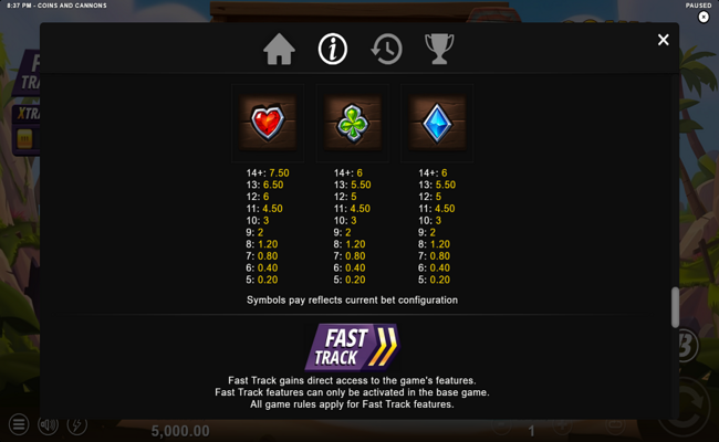 coins and cannons paytable 3