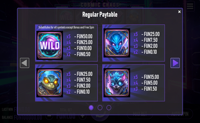 cosmic chaos paytable 1