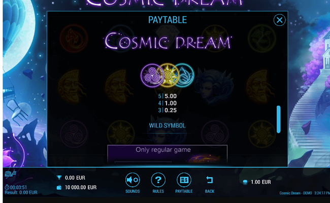 cosmic dream paytable4