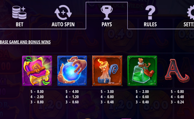 crazy wizard warlock wilds paytable 1