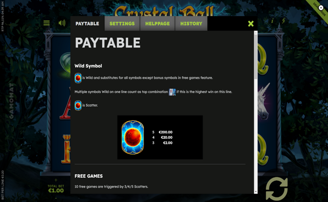 crystal ball multi symbol paytable 1