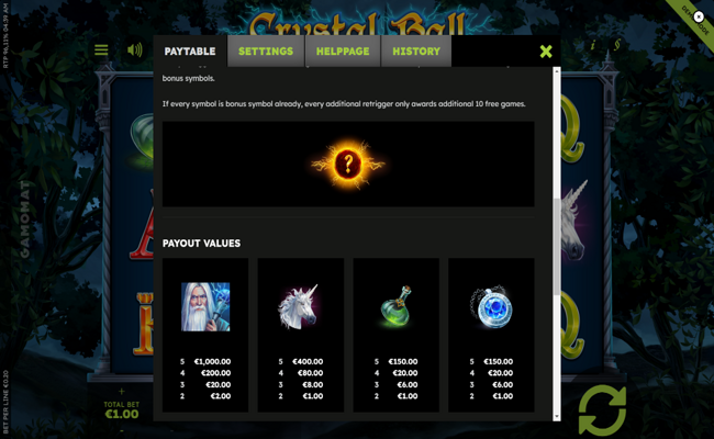 crystal ball multi symbol paytable 2