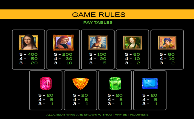 da vinci 77 paytable 1