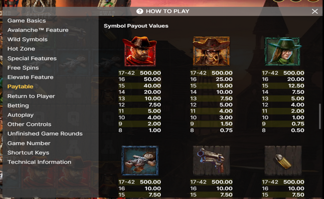 dead west paytable 1