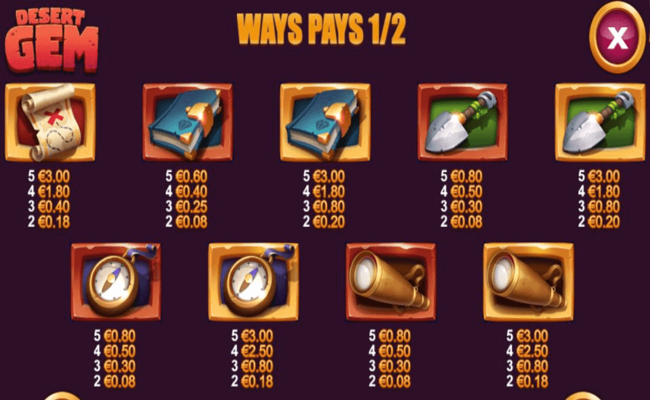desert gem paytable 1