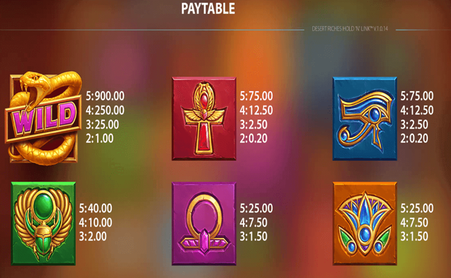 desert riches hold n link paytable 1