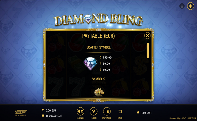 diamond bling paytable 1