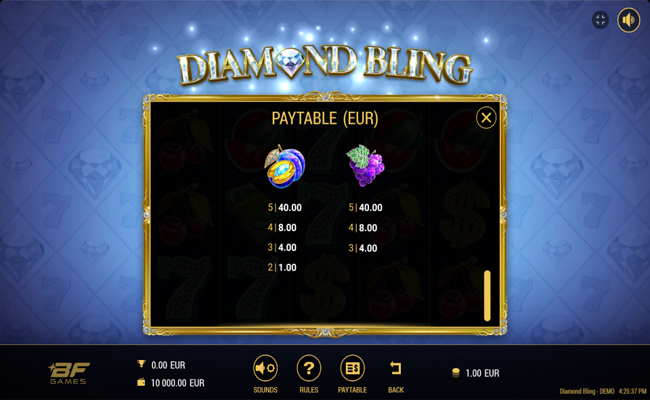 diamond bling paytable 5