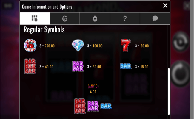 diamond cherries paytable