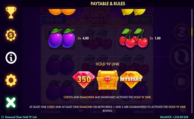 diamond chest hold n link paytable 2