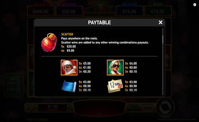 diamond explosion christmas tango paytable 1