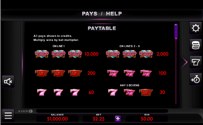 diamond hearts paytable 1