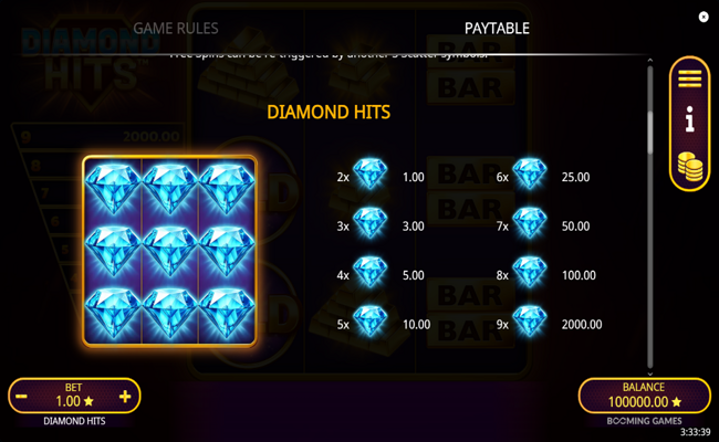 diamond hits paytable 1