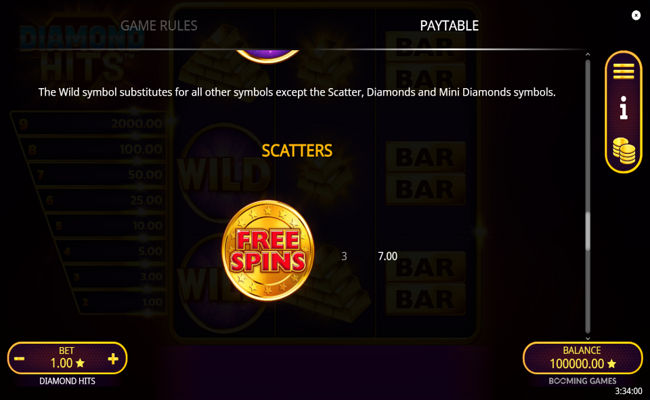diamond hits paytable 3