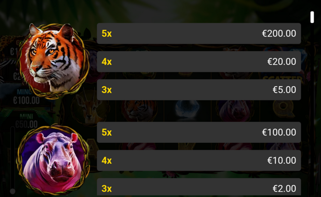 diamond king gorilla paytable 1