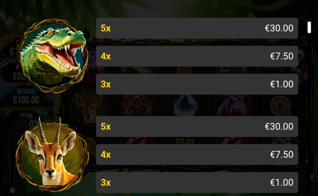 diamond king gorilla paytable 2