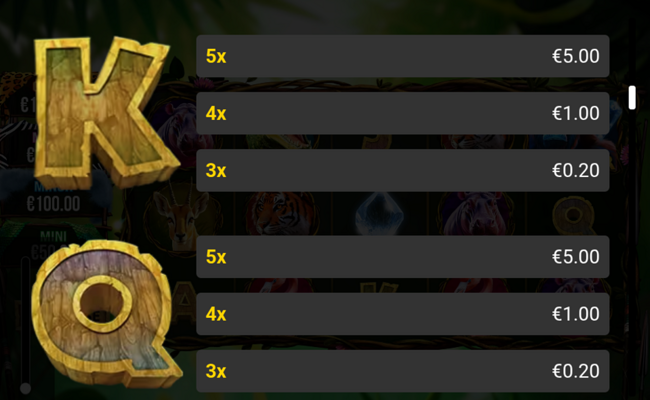 diamond king gorilla paytable 4