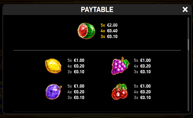 diamond spree explosion paytable 2