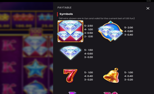 diamond supernova 100 paytable 1