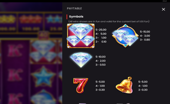 diamond supernova 40 paytable 1