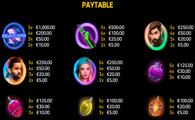 diamond vapor paytable 1