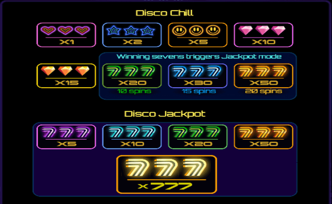 disco triple seven paytable