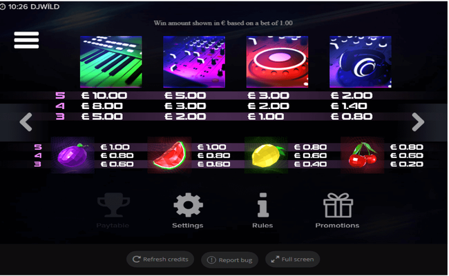 dj wild paytable