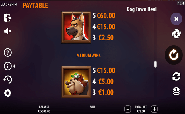 dog town deal paytable 1