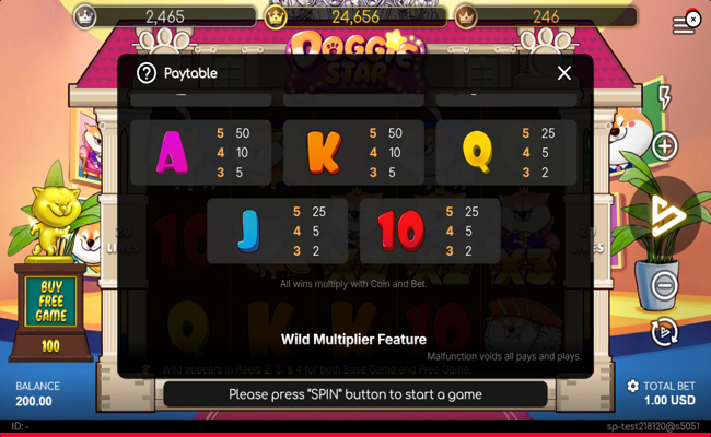 doggie star paytable 3