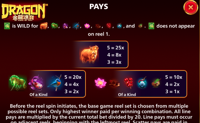 dragon jin long jin bao paytable